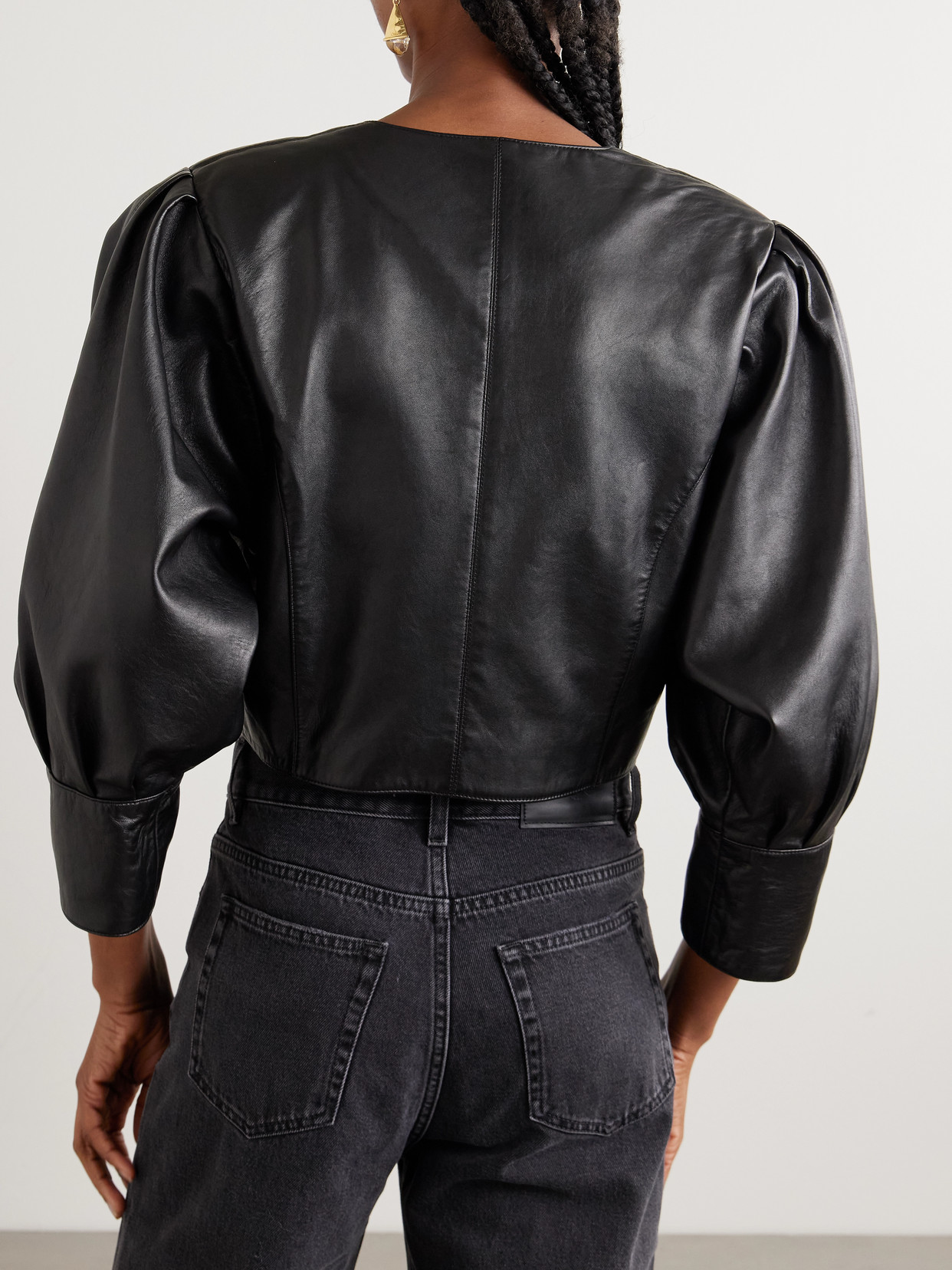 Cropped Leather Jacket - Black