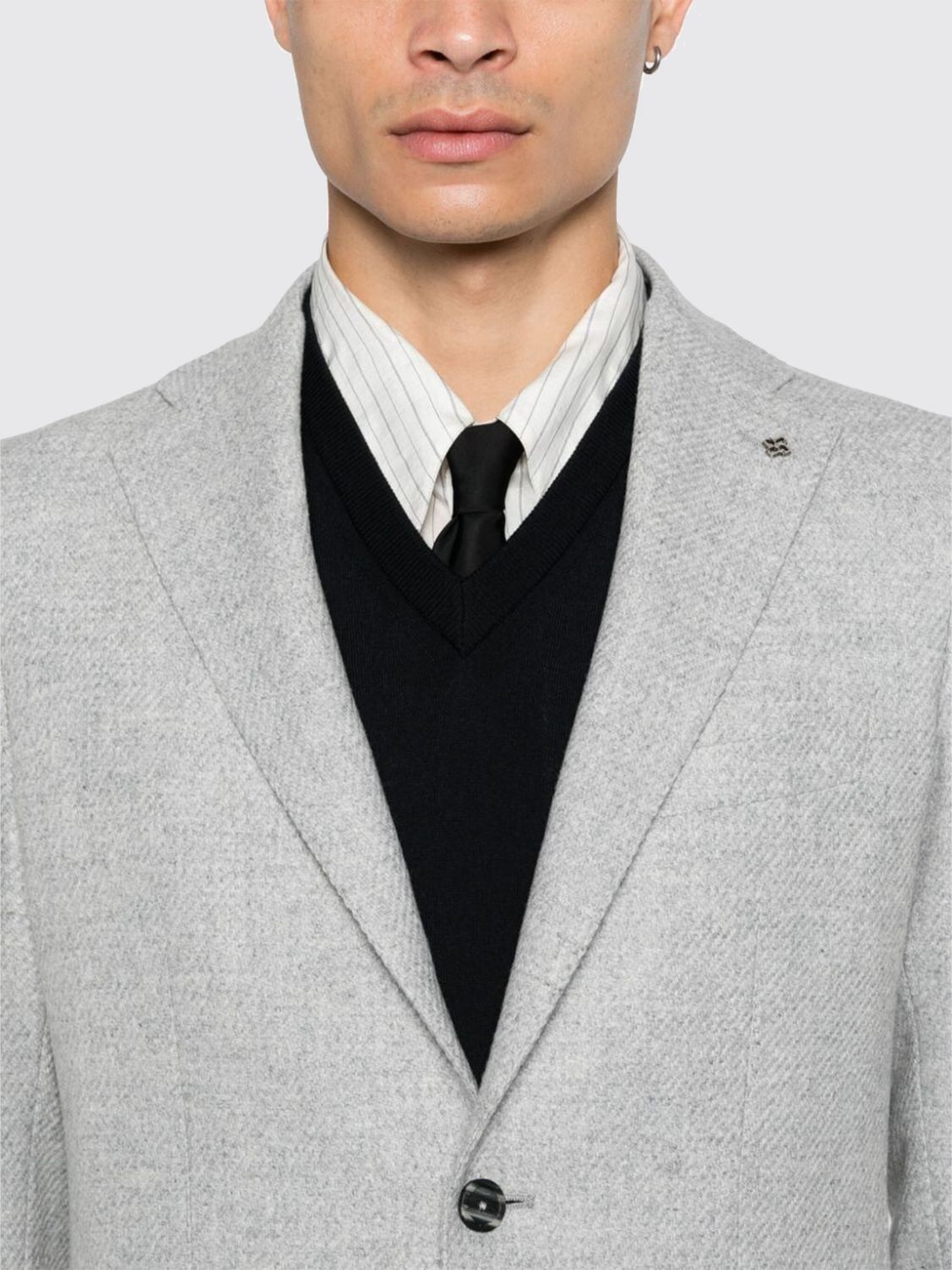 Single-breasted virgin wool-blend blazer - Neutrals