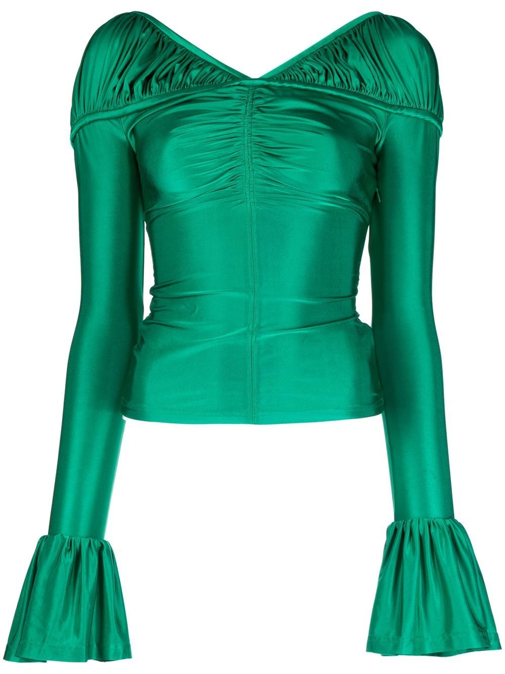 Flounce-sleeved draped top - Green