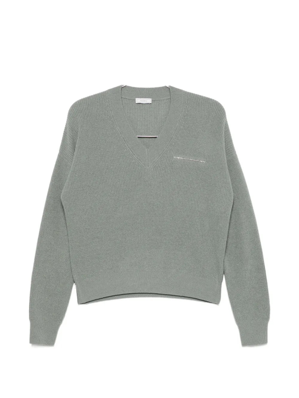 Ribbed V-Neck Sweater — Sage Green
