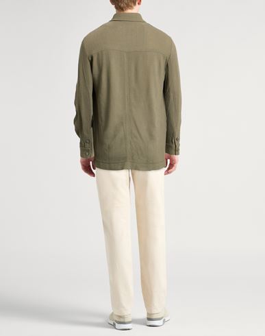 Man Shirt Military green Size 38 Viscose, Virgin Wool