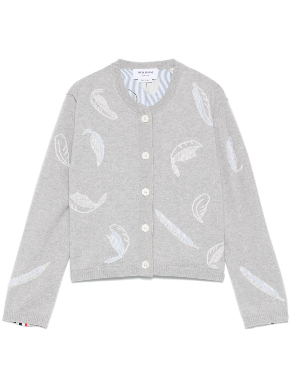 Feather-intarsia cropped cardigan - Grey