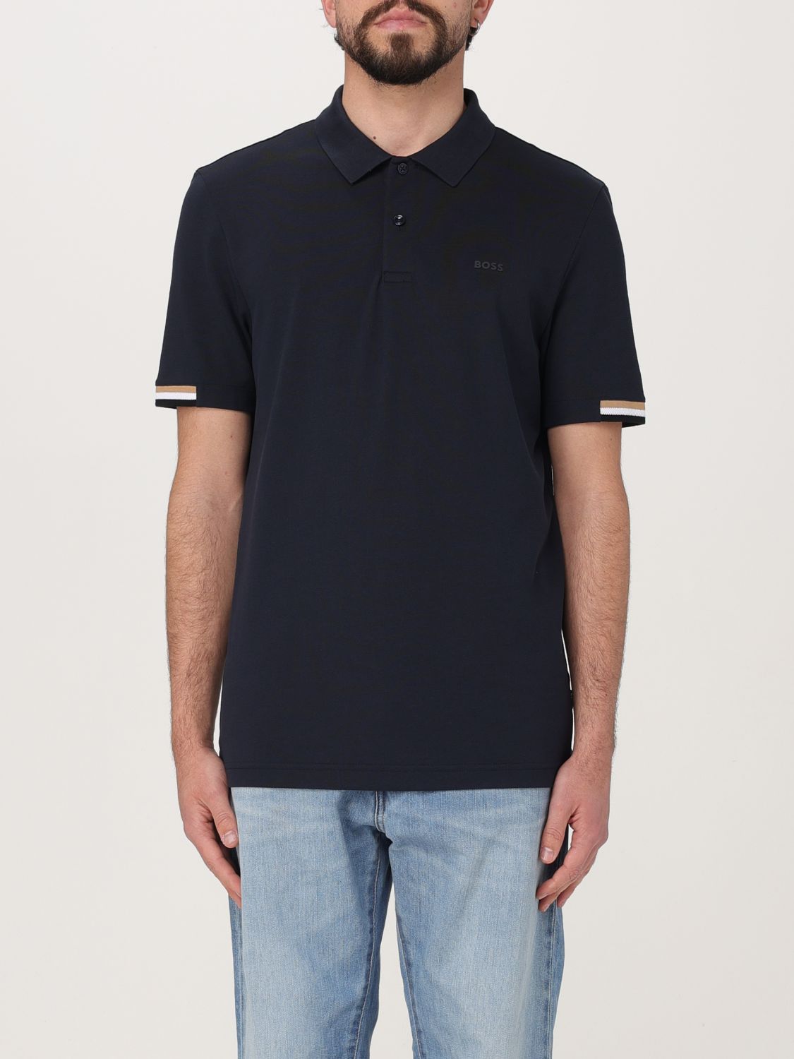 Stripe-trimmed polo shirt - Black