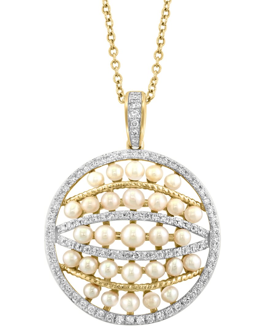14K 0.33 ct. tw. Diamond & 2,2.3,2.5,3mm Pearl Necklace
