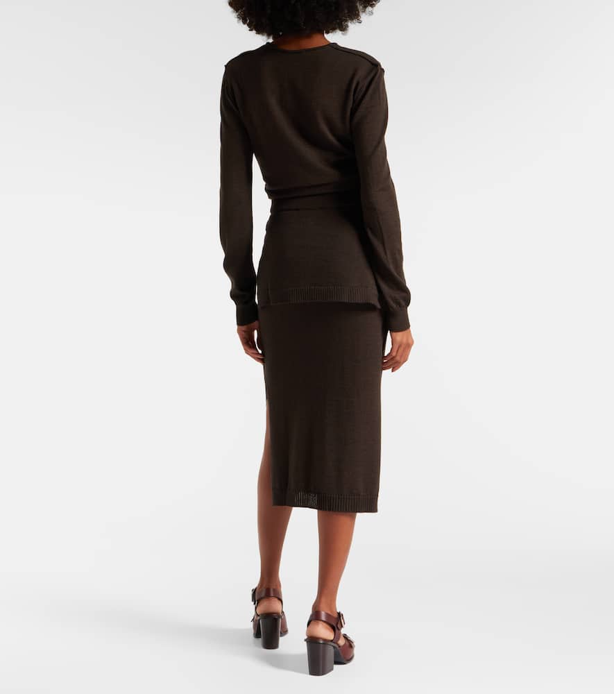 Trompe L'ail wool-blend midi skirt