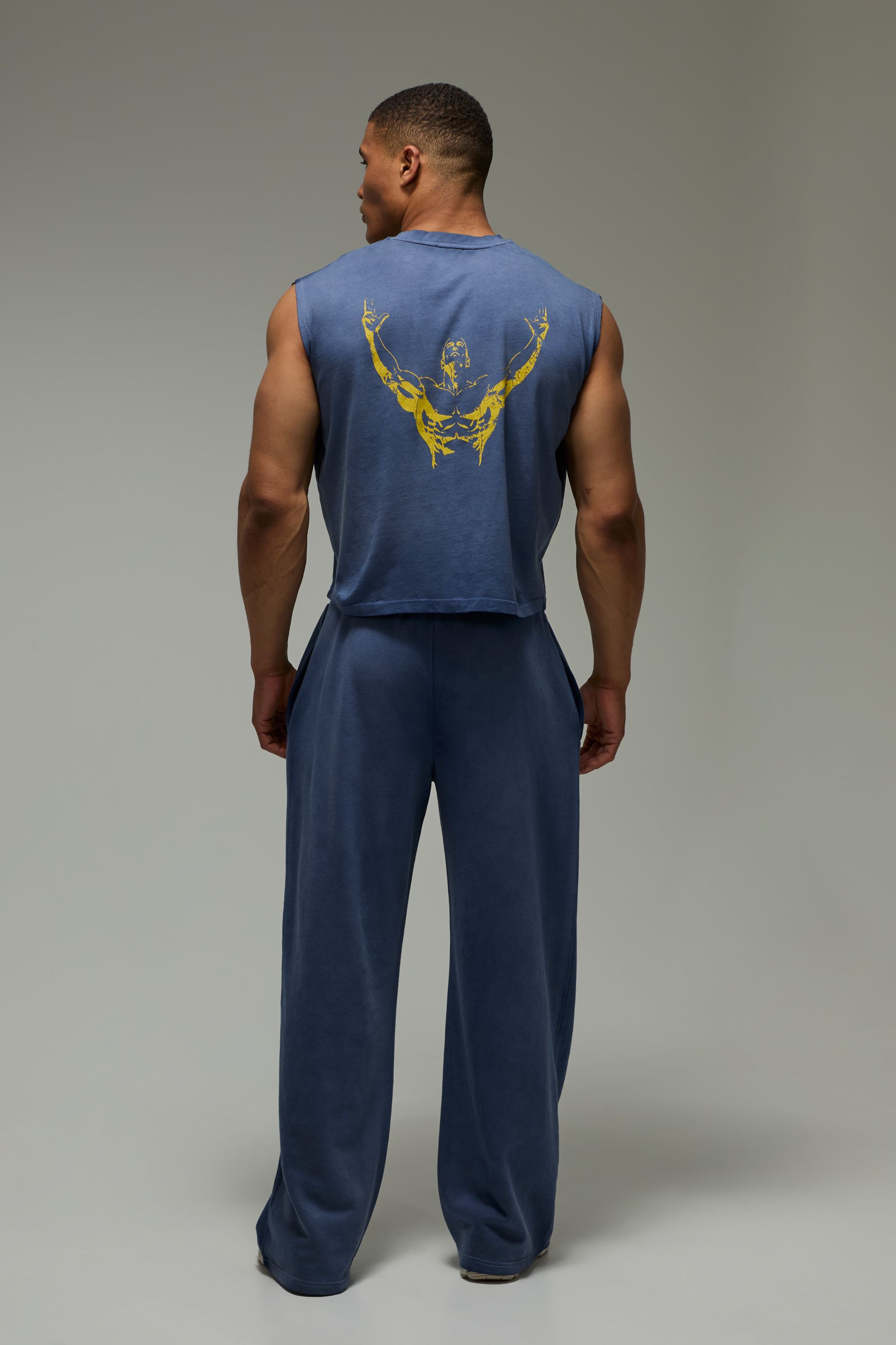 BoohooMAN Mens One More Rep Washed Oversized Boxy Tank - Navy