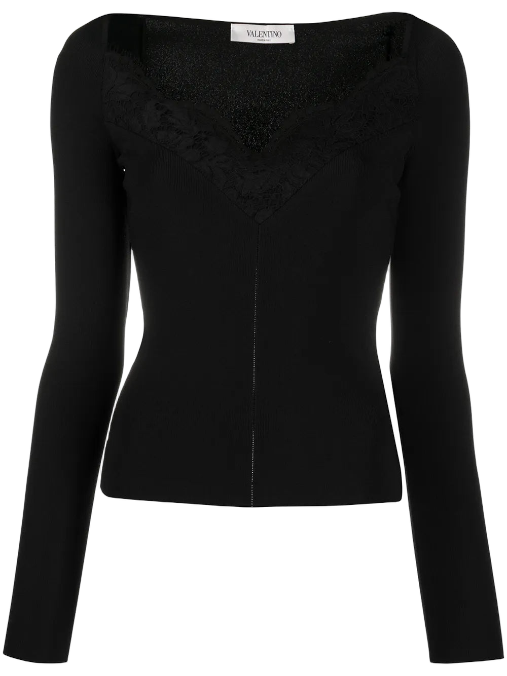Lace-Trim Fitted Blouse — Black