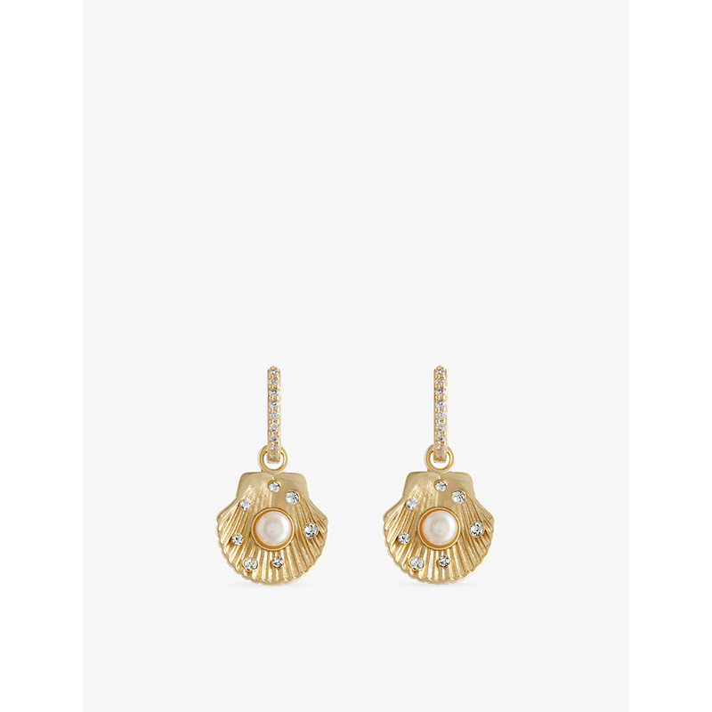 Womens Seashell Pearl Metal Drop Hoop Earrings