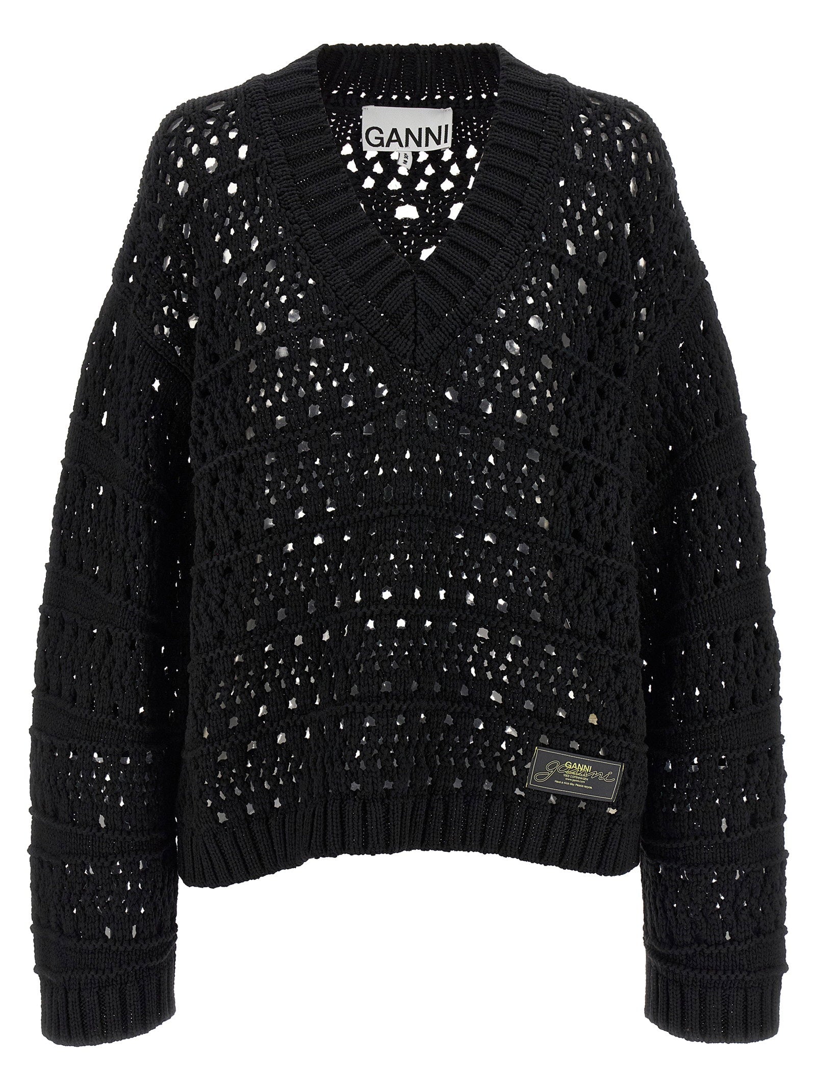 Openwork Crochet Sweater — Black