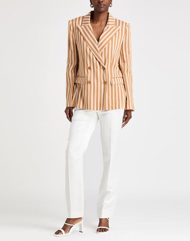 Woman Blazer Camel Size 10 Linen, Viscose