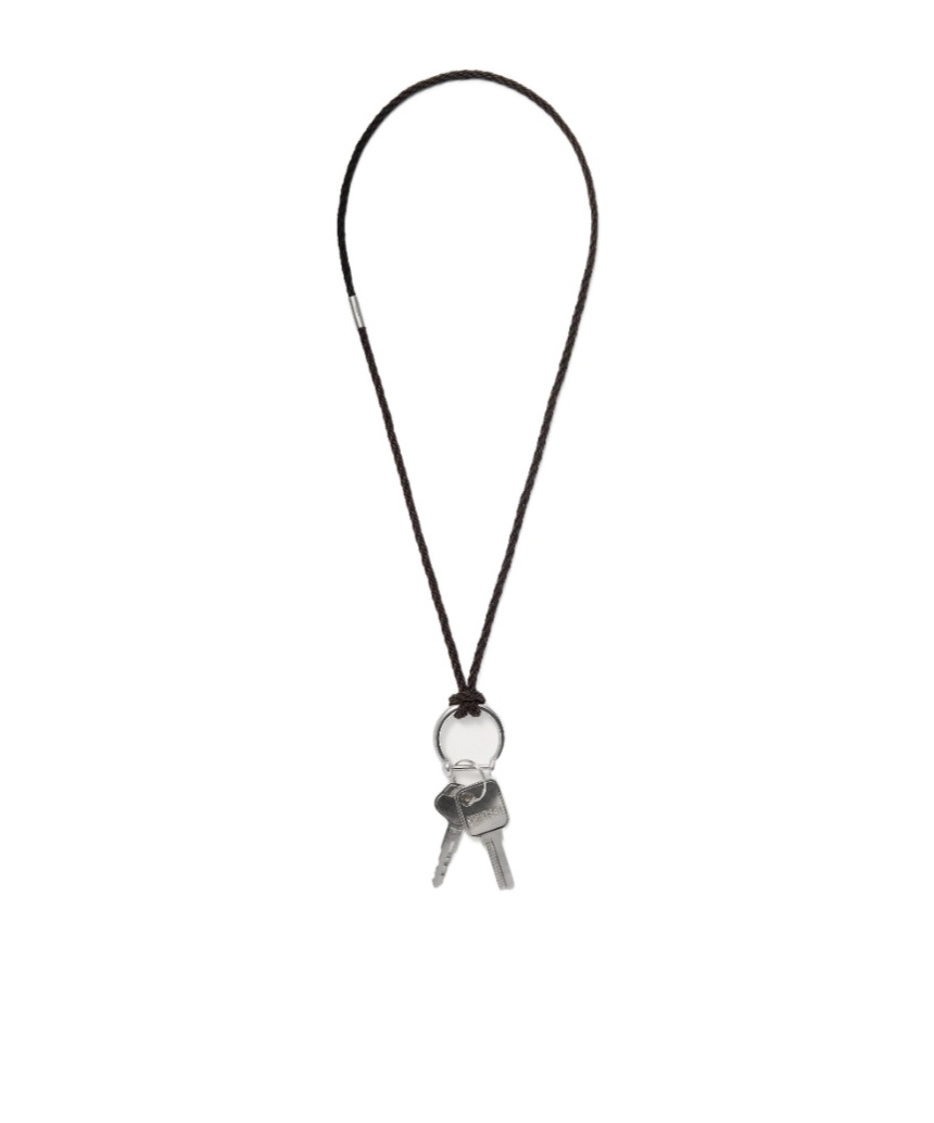 Keyring necklace with braided recycled leather cord