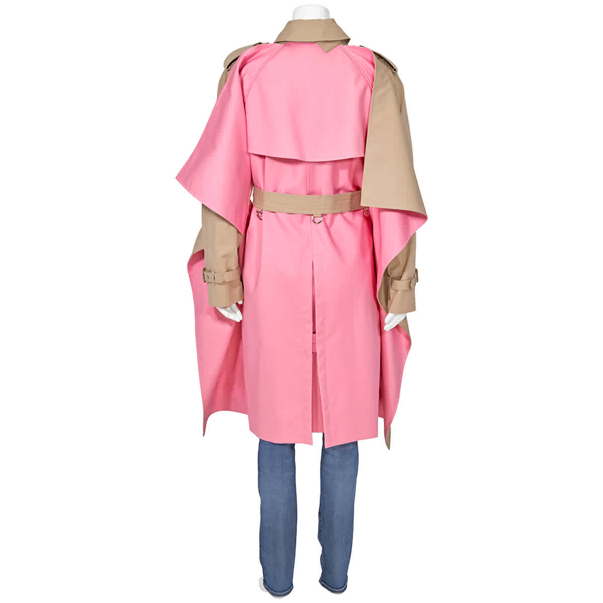 Soft Fawn Cotton Twill Contrast Cape Detail Double-breasted Trench Coat