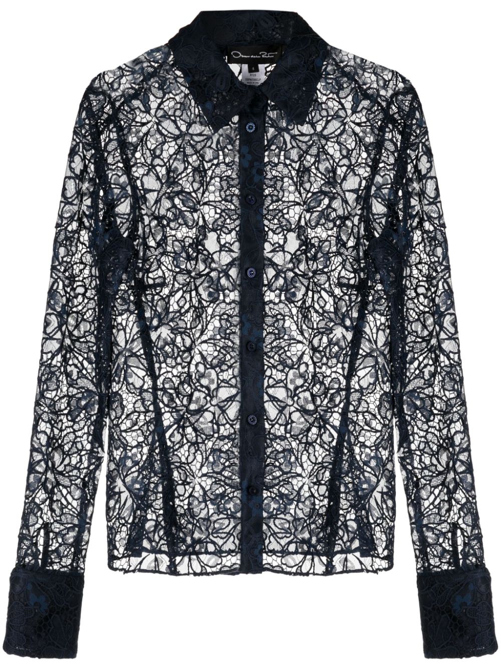 Floral-lace semi-sheer shirt - Blue