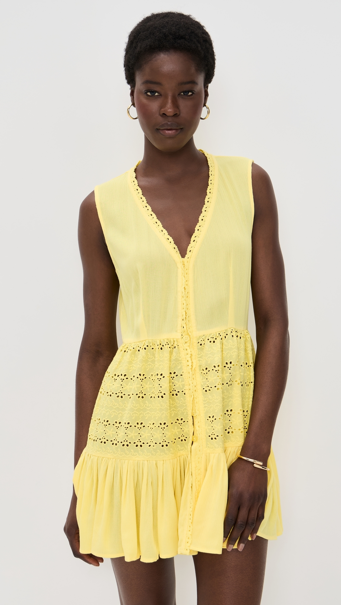 Playa Lucila Eyelet Mini Dress Butter Yellow