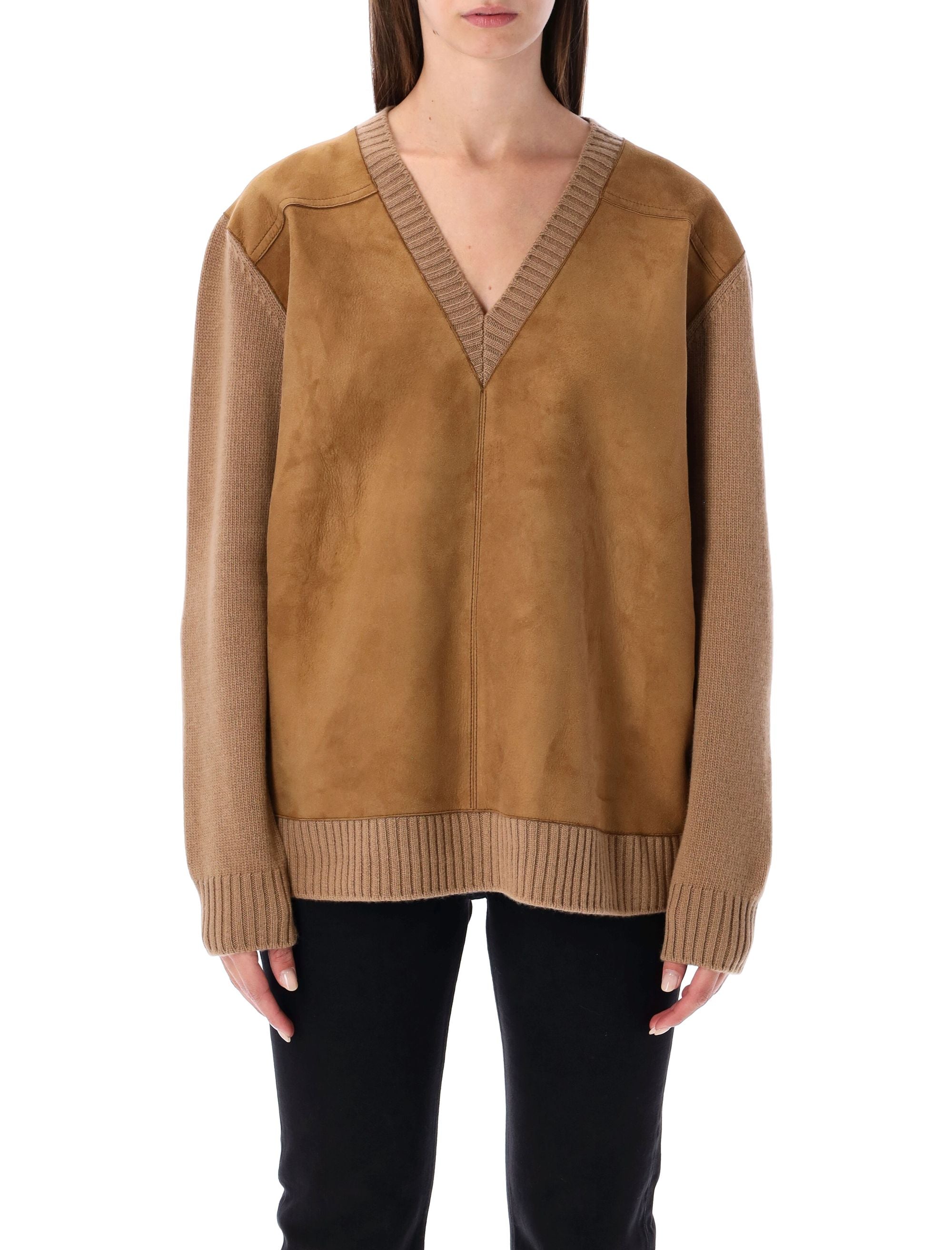 Cashmere, Wool and Suede Sweater