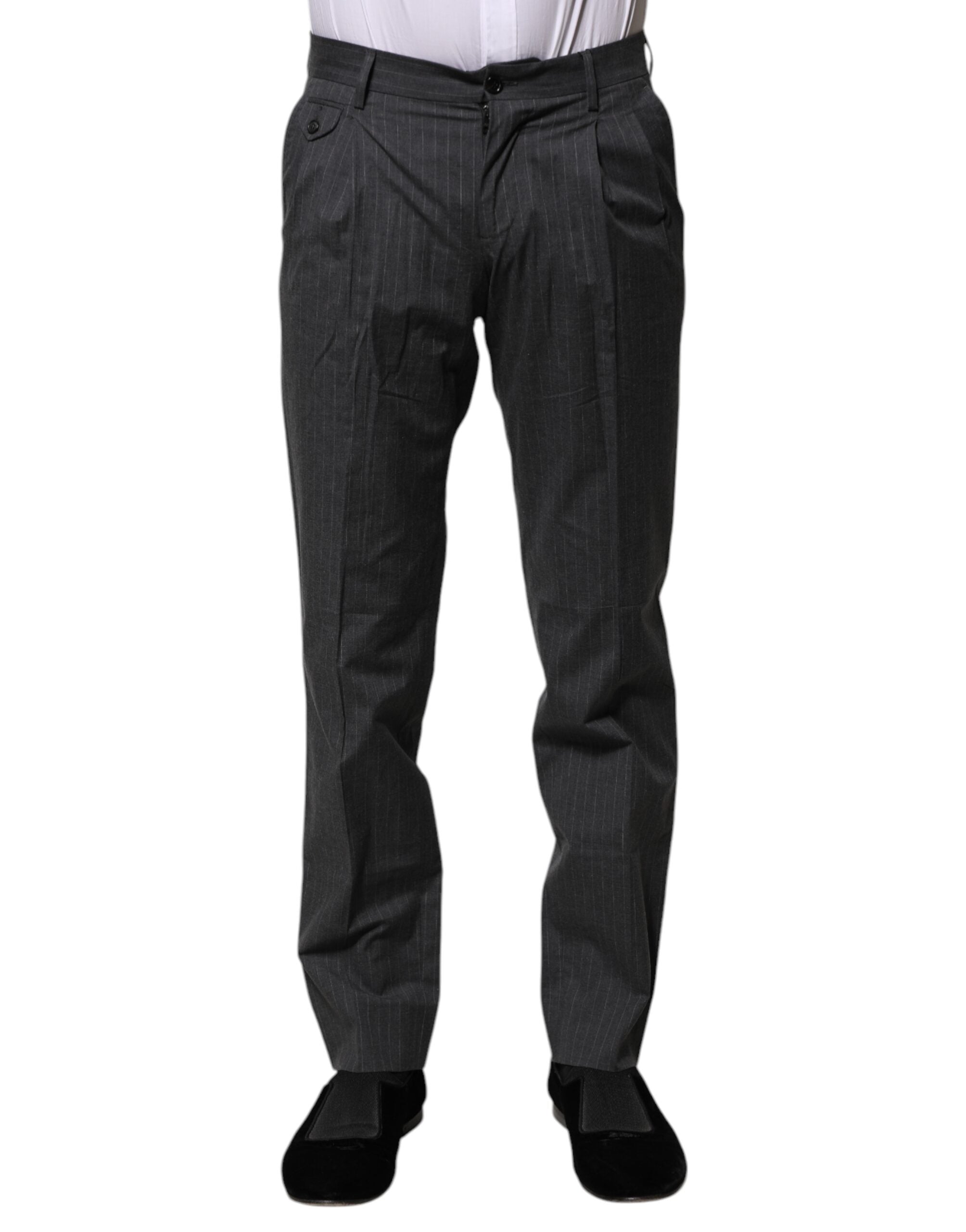 Gray Striped Cotton Trousers — Gray