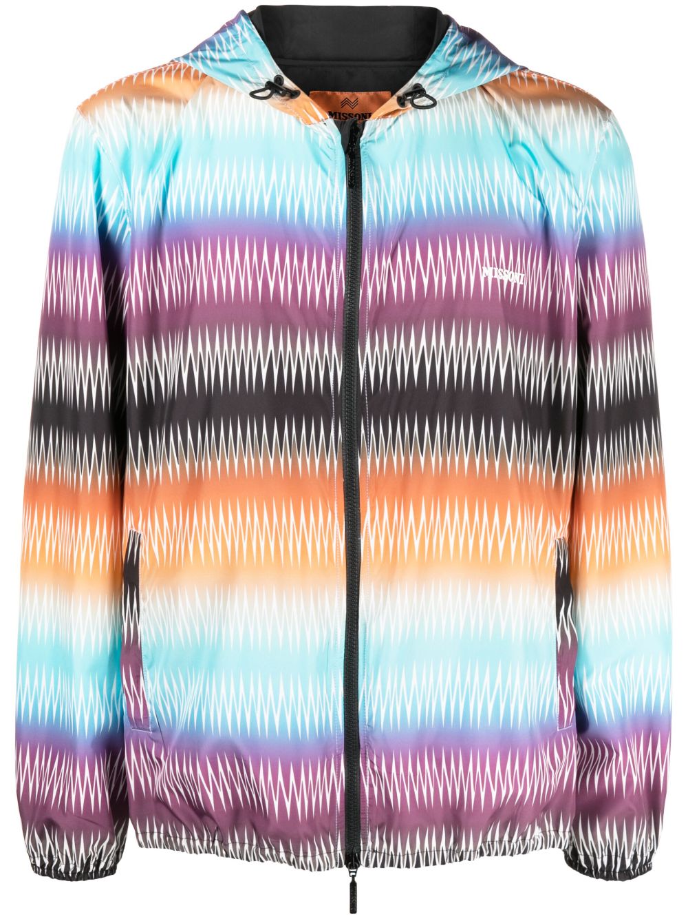 Gradient zigzag-print hooded jacket - Blue