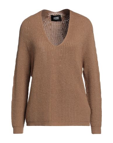 Alpha Studio Woman Sweater Camel Size 10 Merino Wool