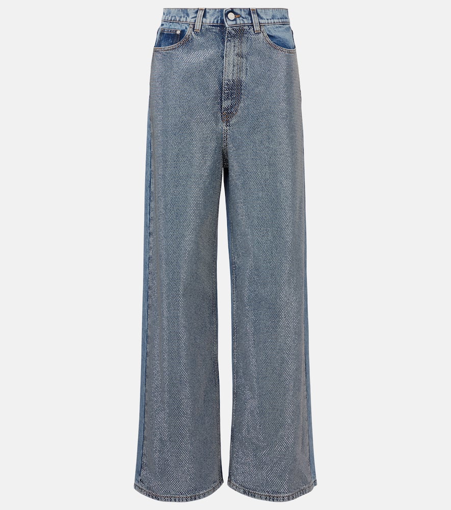 Crystal-embellished wide-leg jeans