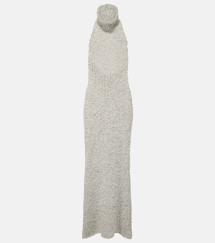 Turtleneck silk bouclé maxi dress