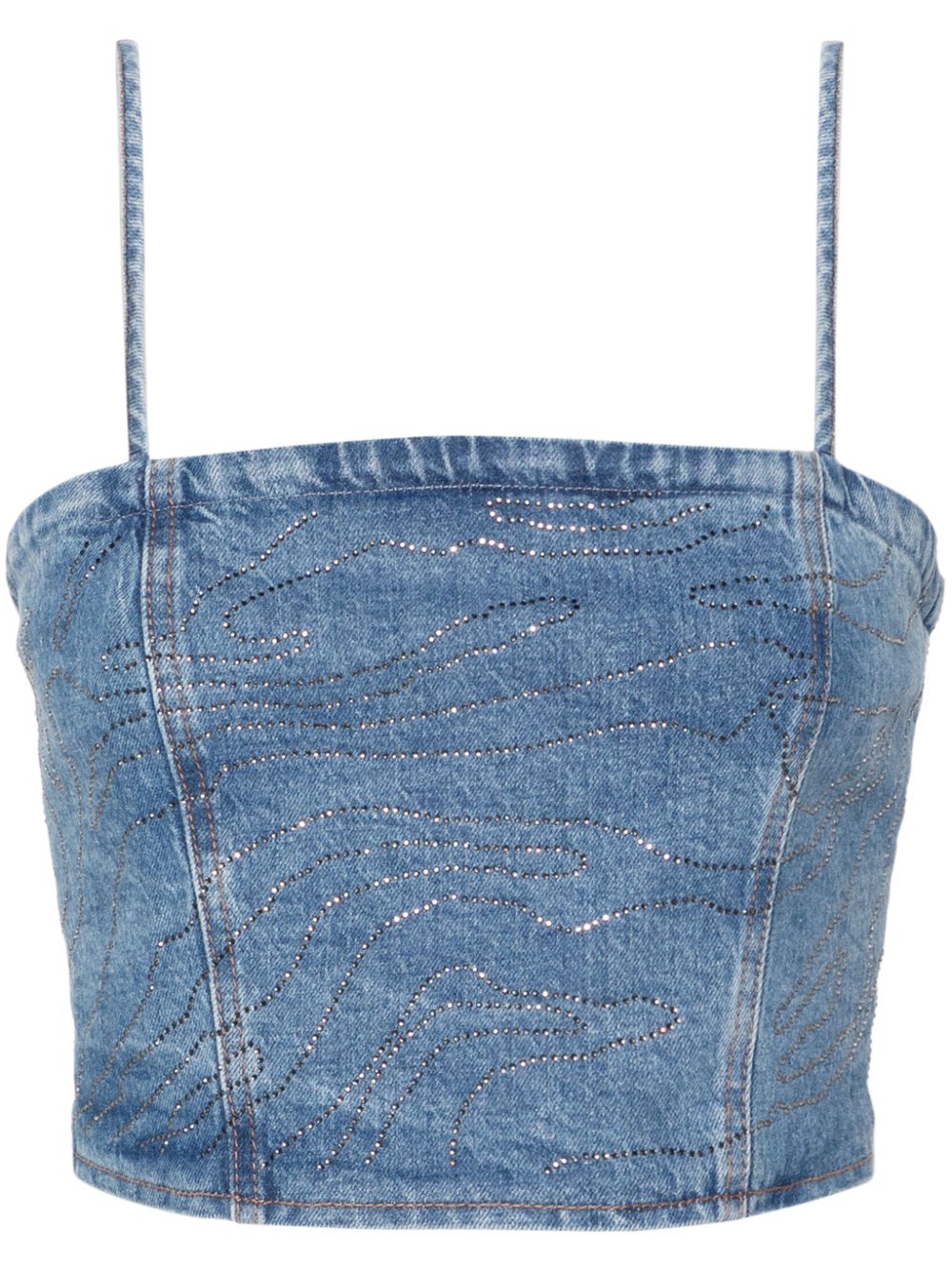 Rhinestoned denim cropped top - Blue
