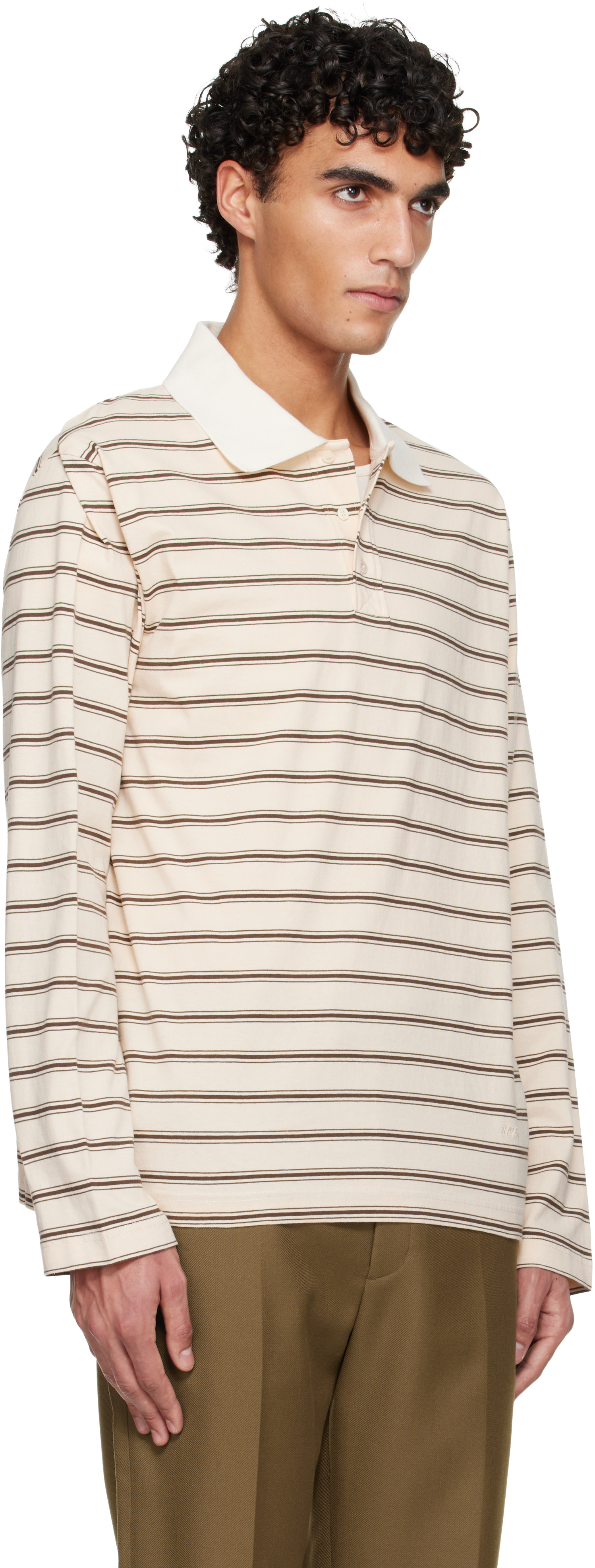 Off-White Long-Sleeve Striped Polo
