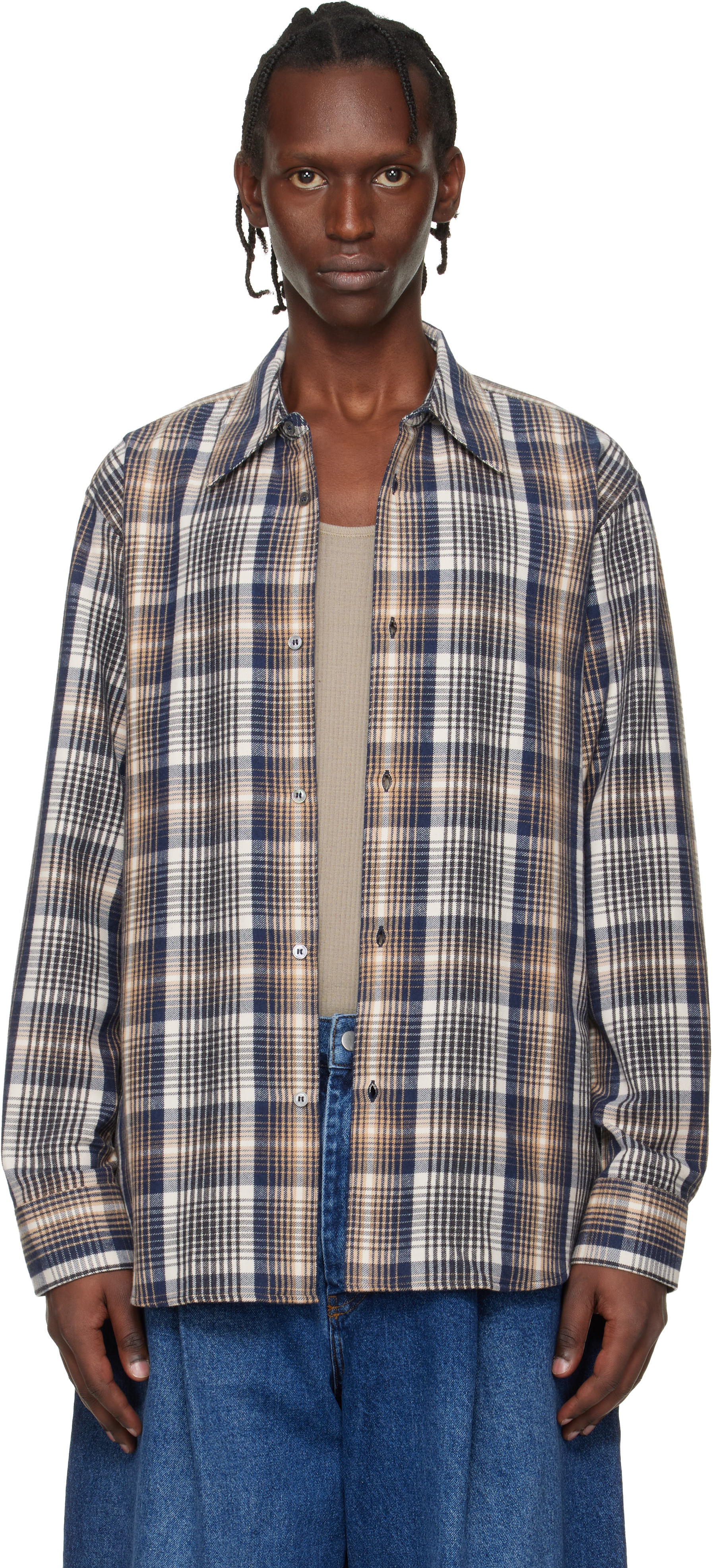 Navy & Beige Aaron Levine Edition View Check Shirt