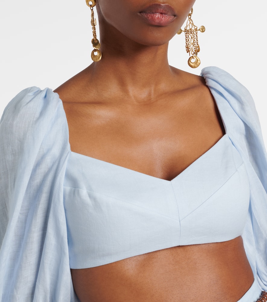 Rhiannon puff-sleeve linen crop top