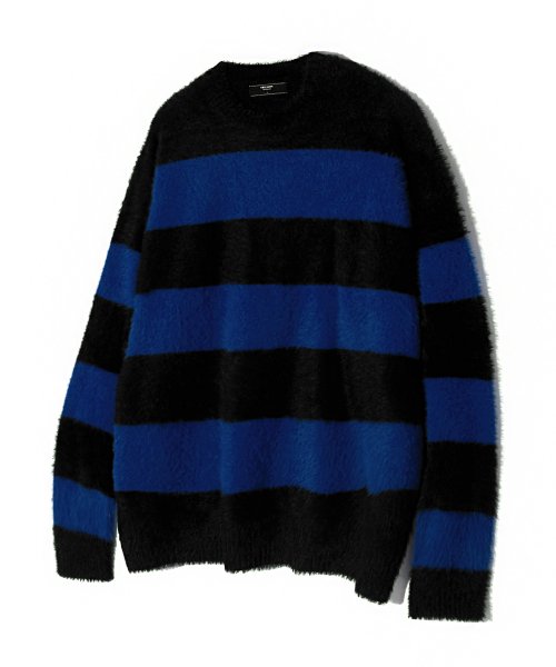 Hairy brush striped crew neck knit