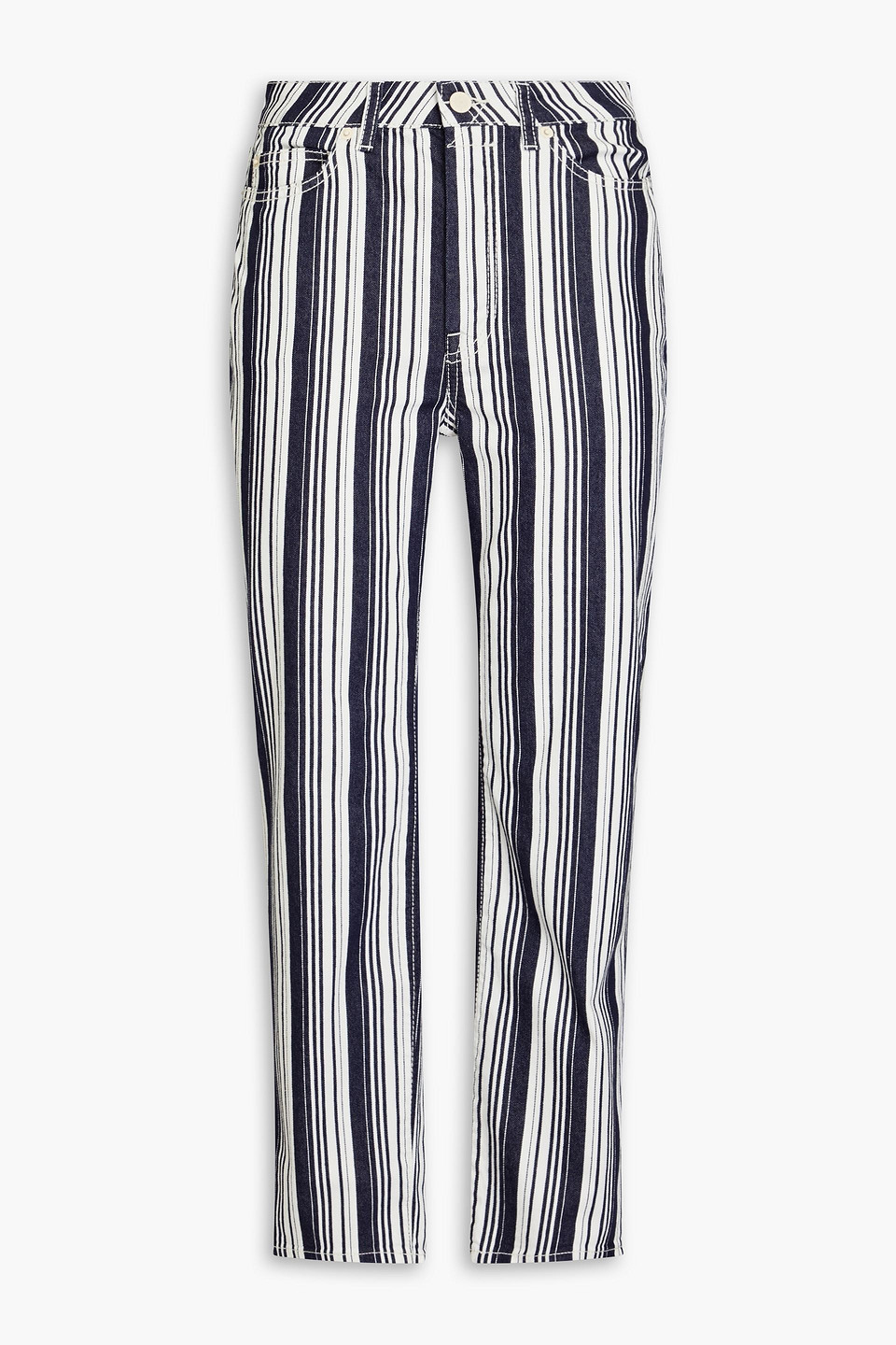 Cropped striped high-rise skinny jeans