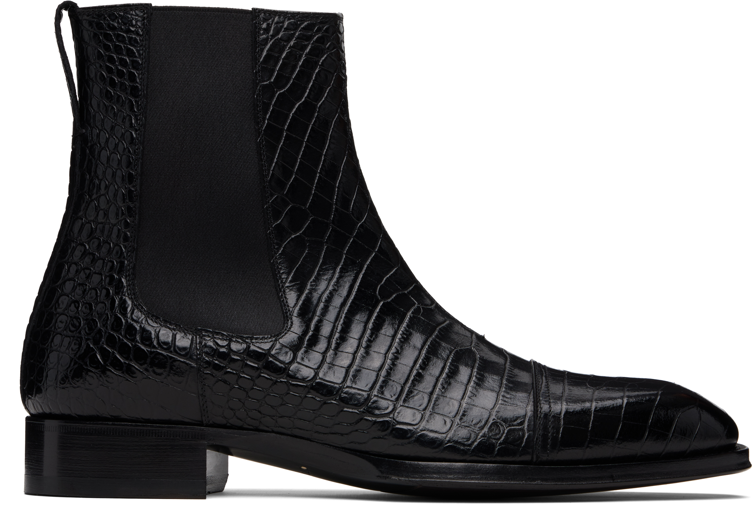 Black Shiny Printed Croc Elkan Chelsea Boots