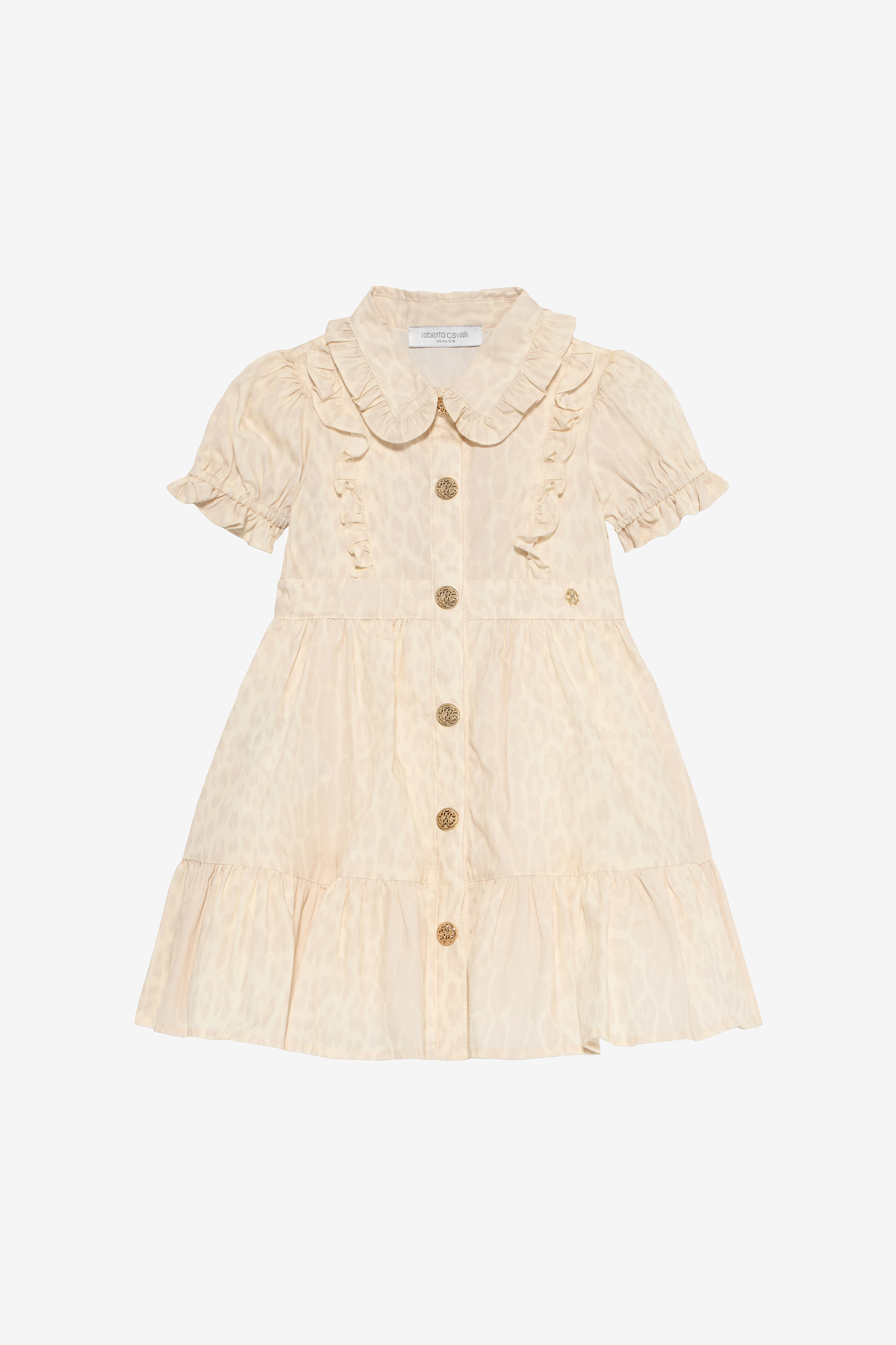 Ivory Dress With Jaguar Skin Print And Ruffles