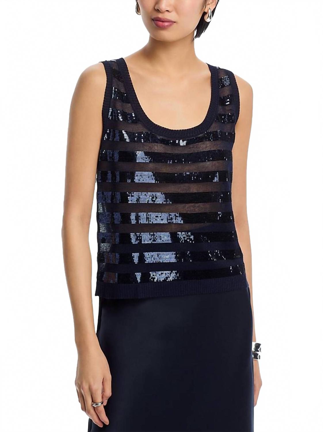 Solstice Sequined Stripe Tank Top In Navy