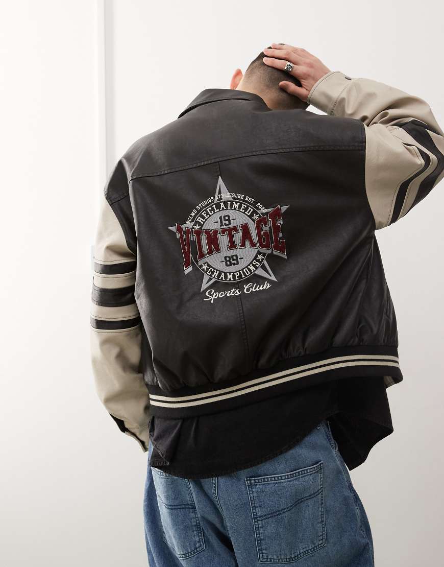 Reclaimed Vintage varsity bomber jacket in mono-Multi