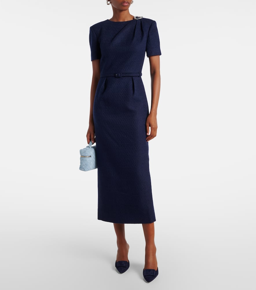 Belted bouclé midi dress
