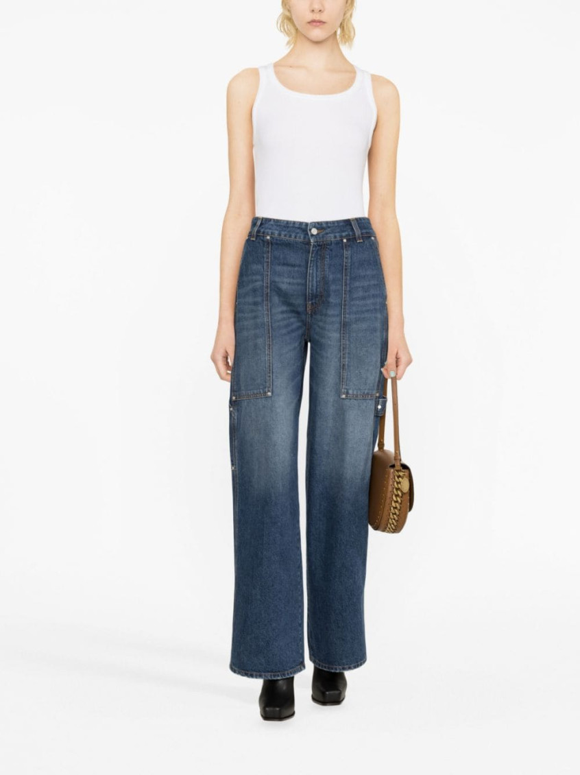 Blue Wide Leg Denim Jeans