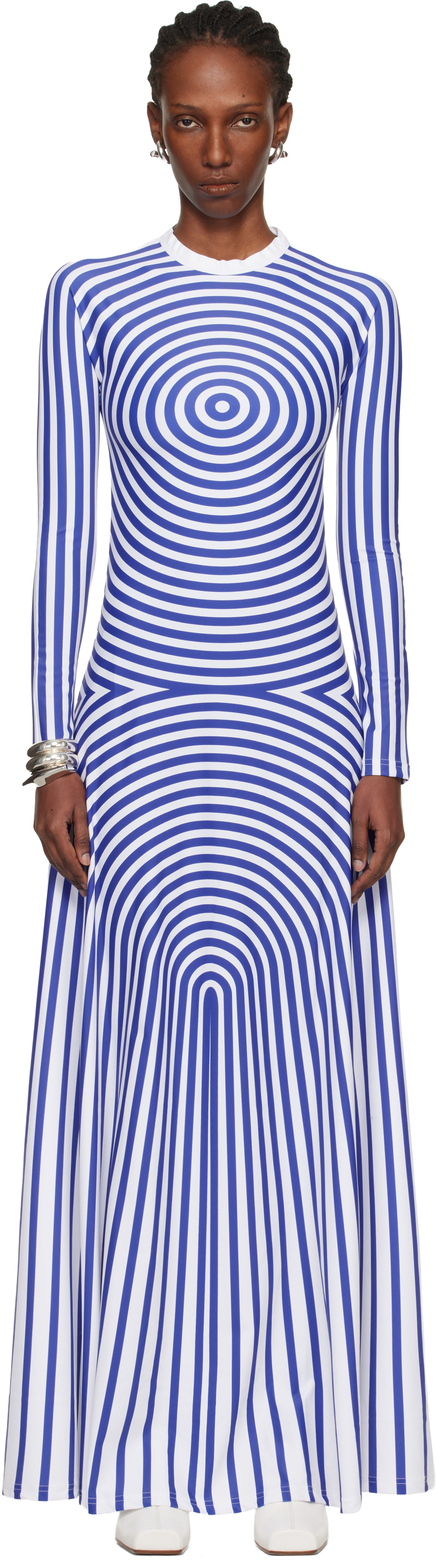 White & Blue 'The Long Target' Maxi Dress