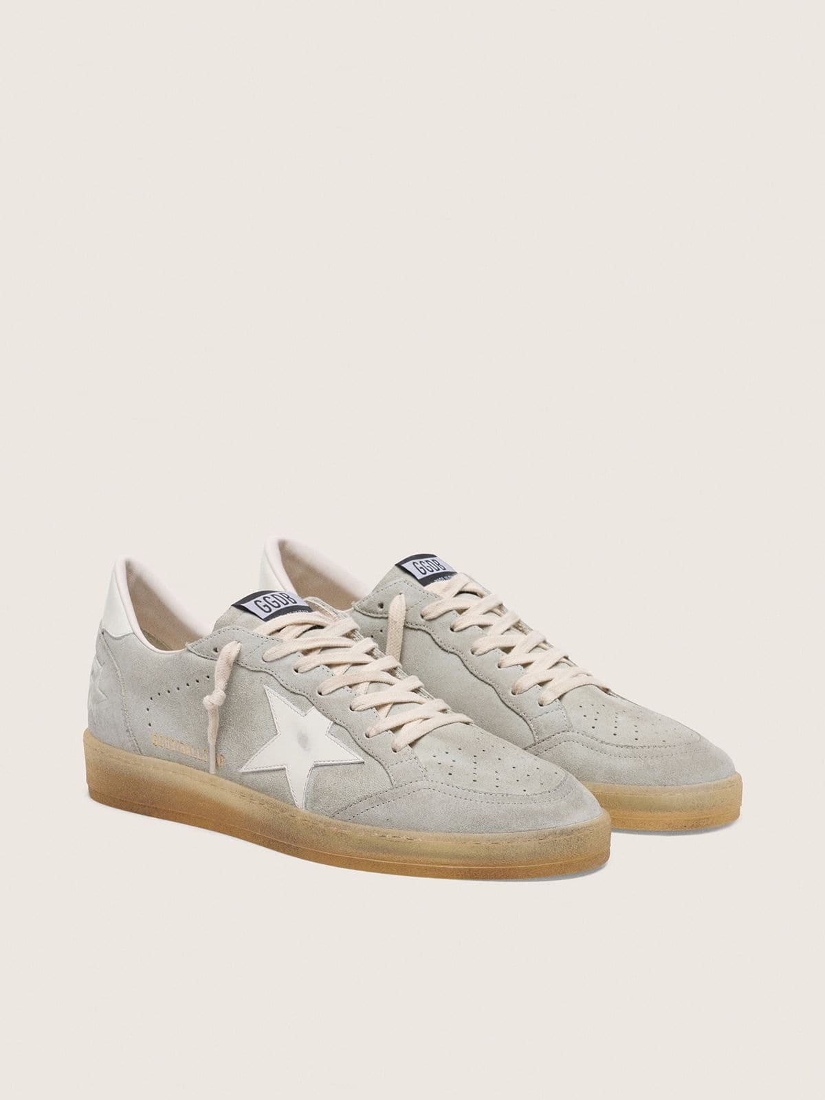 Golden Goose - Men’s Ball Star In Light Gray Suede With White Leather Star, Man