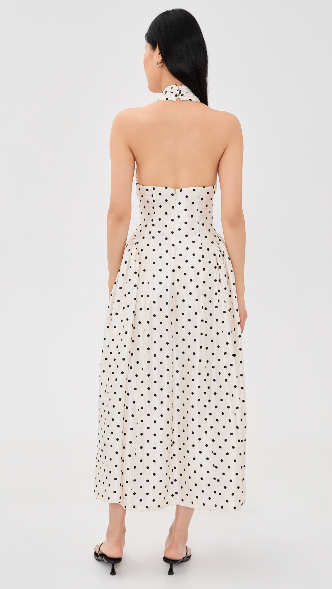 Halter Neck Polka-Dot Maxi Dress Off White