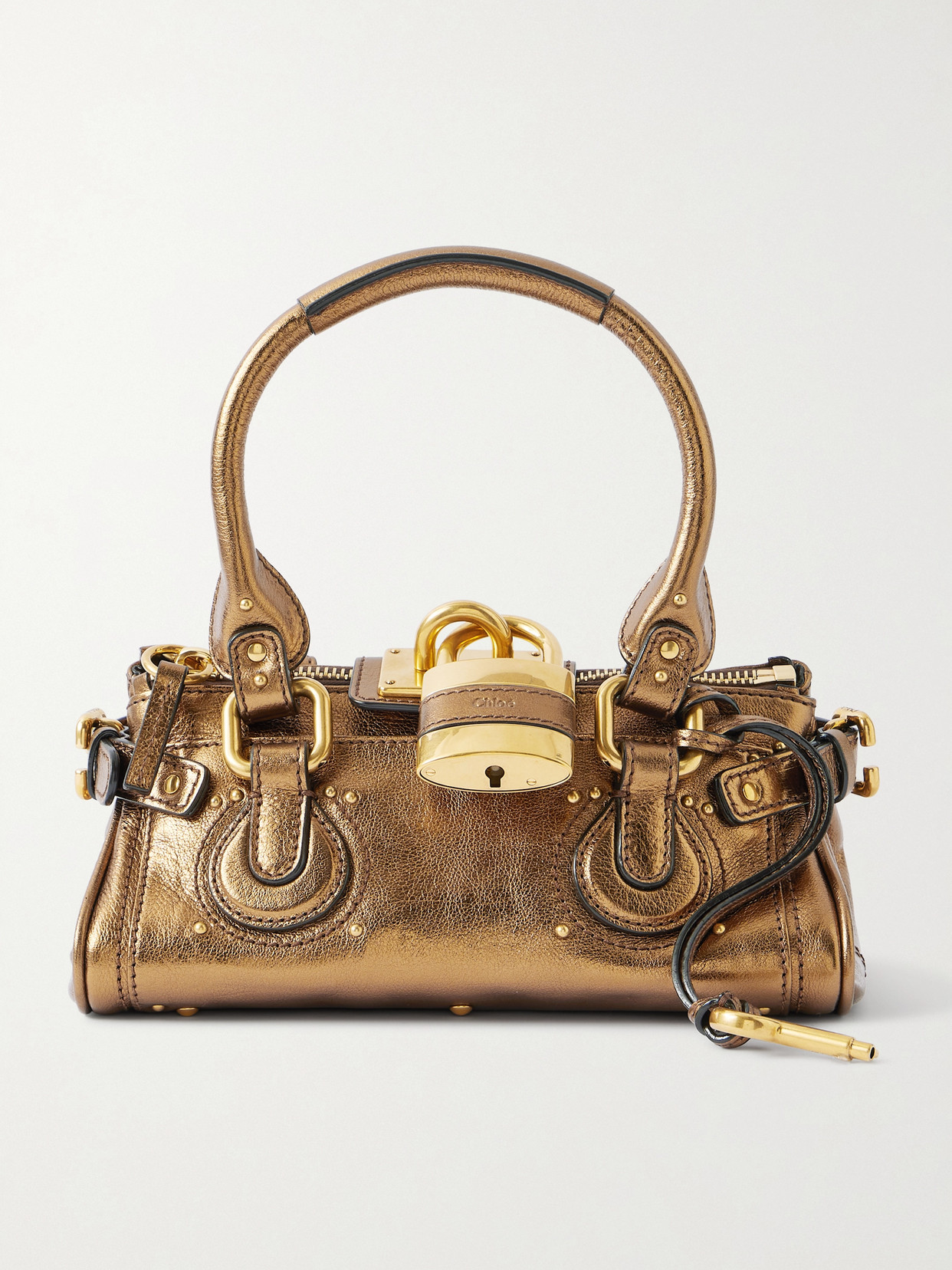 Paddington Embellished Crinkled-leather Tote - Gold