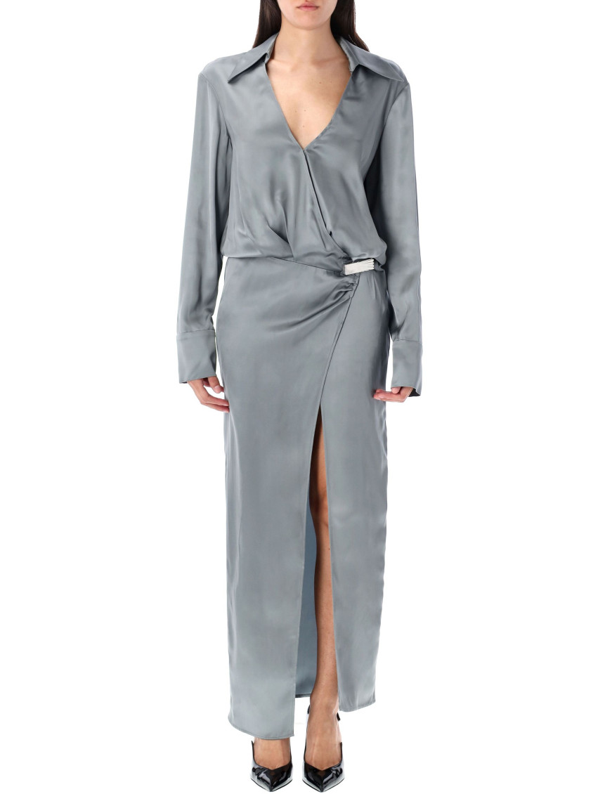 Grey Satin Wrap Dress