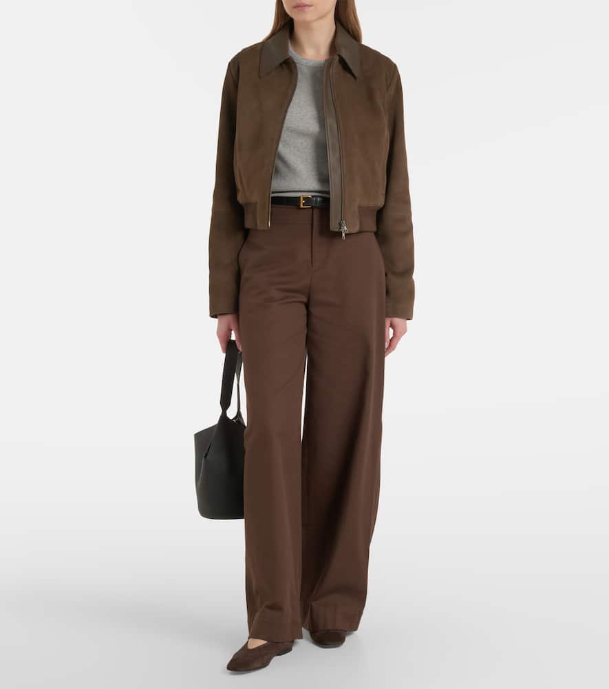 Cotton twill wide-leg pants