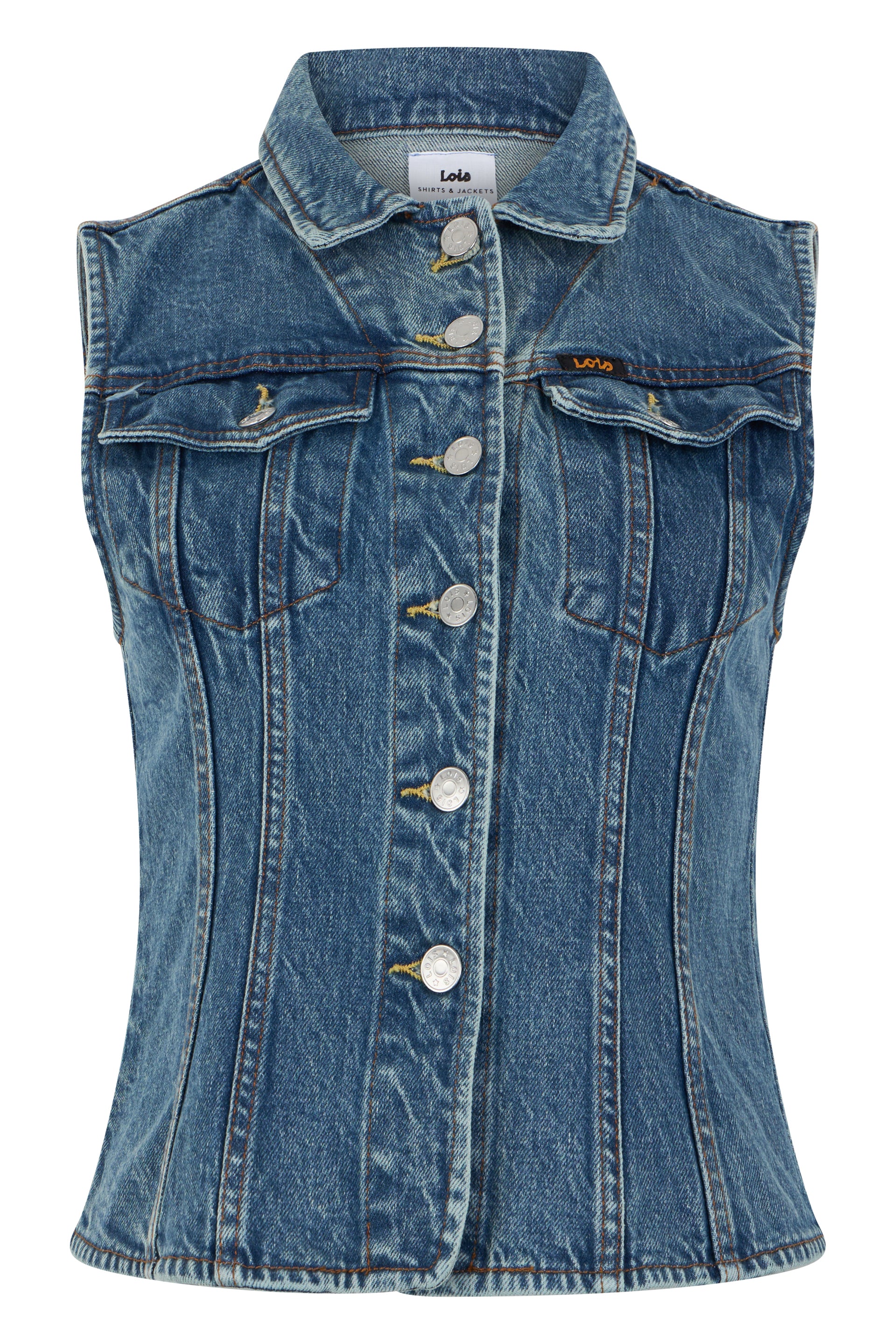 Denim Gilet Denim Vest with Buttons and Chest Pockets
