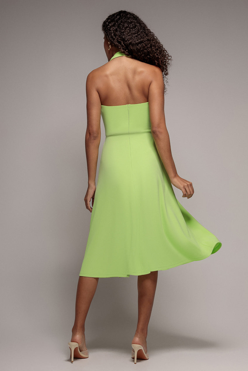 Goddiva Frilled Halter Neck Strap Midi Dress - Lime