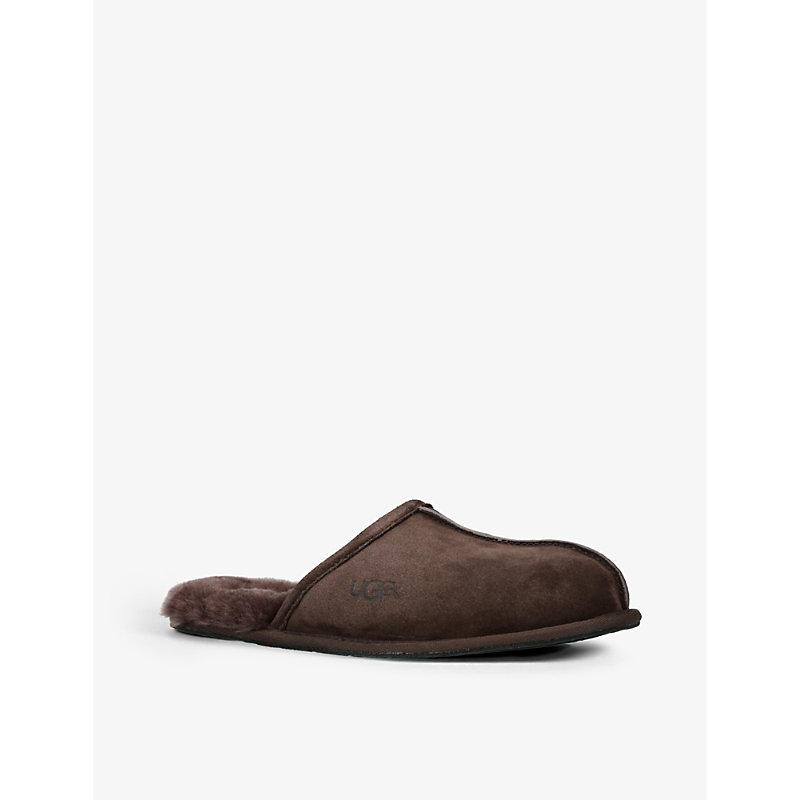 Mens Brown/oth Scuff Logo-embroidered Suede and Shearling Slippers