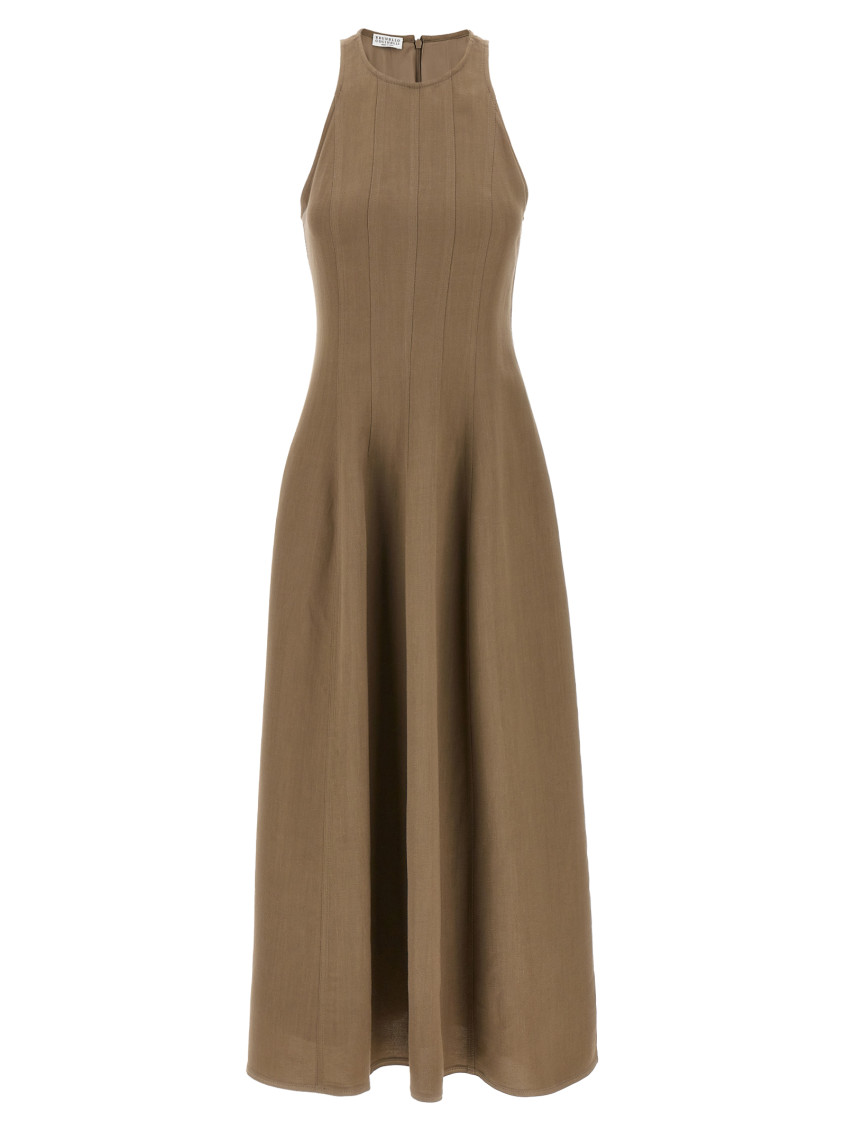 Sleeveless twill maxi dress - Brown
