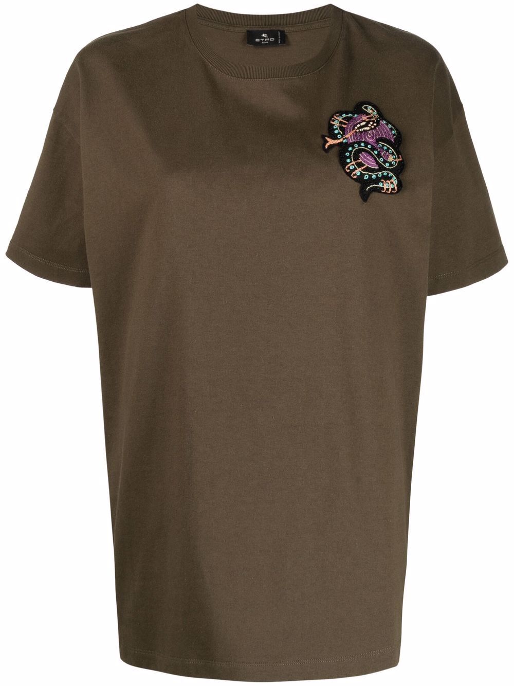 Beaded motif-patch oversized T-shirt - Green
