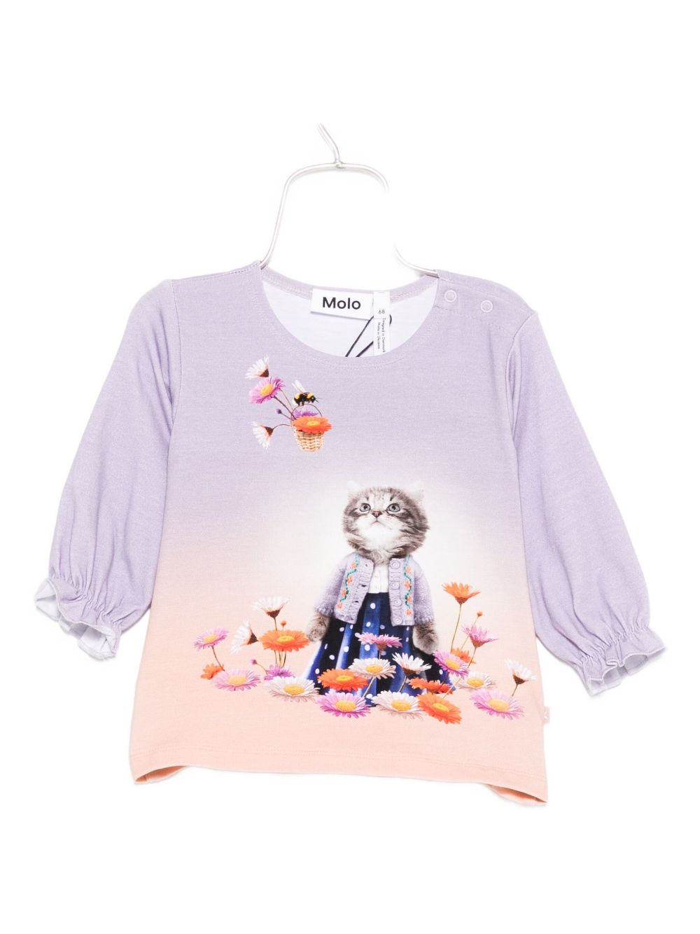 Cat-print ruffled top - Purple