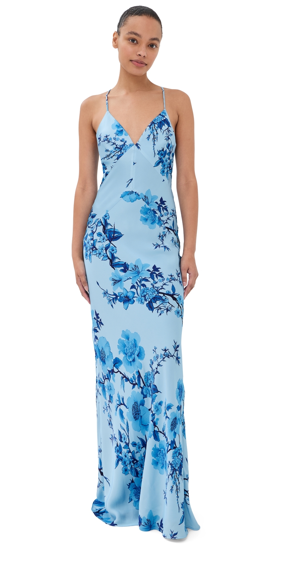 Olive Crepe Satin Dress Cherry Blossom Blue