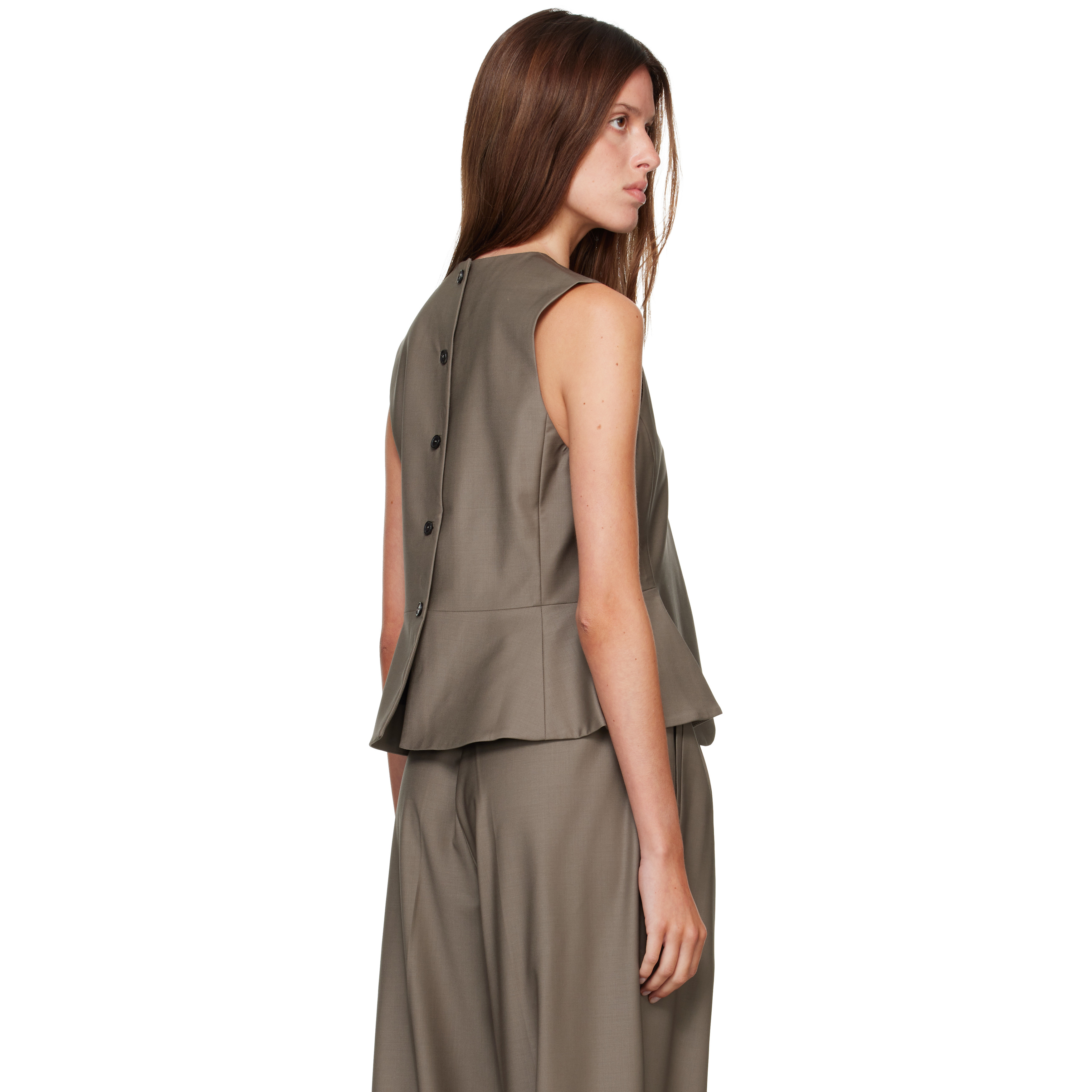 Beige Tailored Peplum Top